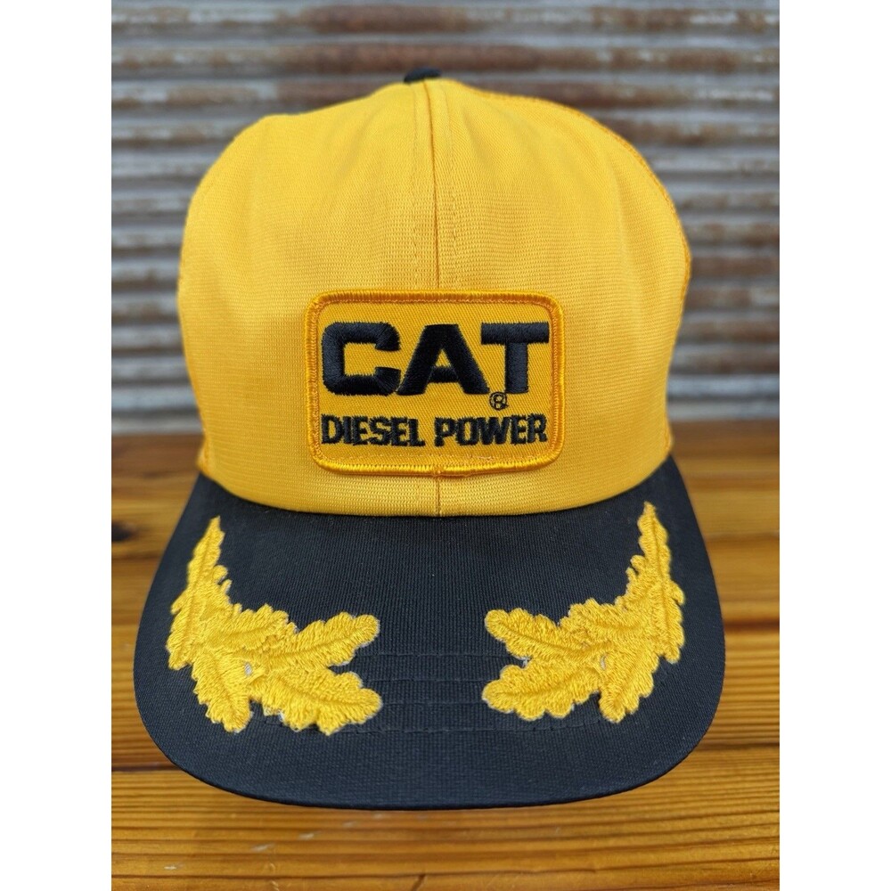 Vintage Snapback CAT Diesel Power Patch Hat Yellow/Black Mesh Scrambled Eggs USA
